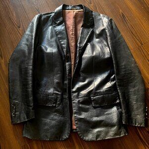 Banana Republic Navy Leather 3-Button Jacket w/ Removable Vest + Stowaway Hood